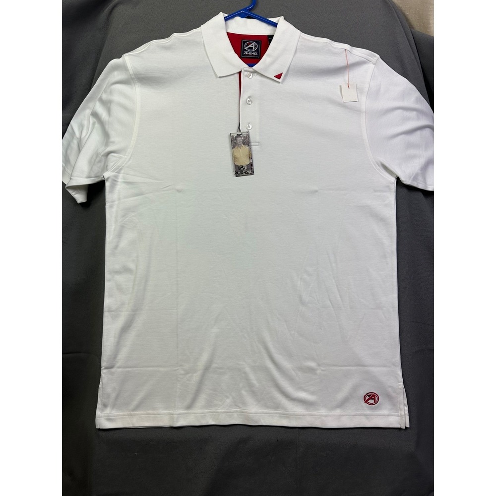 AHEAD Authentic Men's Golf Polo Shirt Red White Trim Embroidered Logo Size M